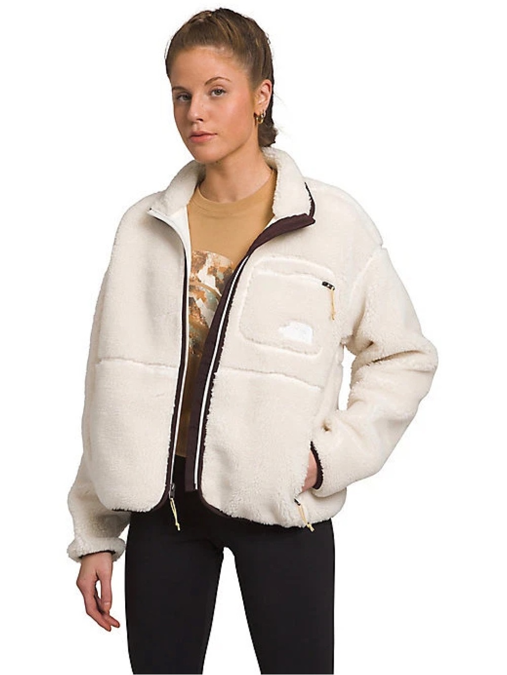 The North Face Cream Teddy Sherpa Jacket with Dark Trim